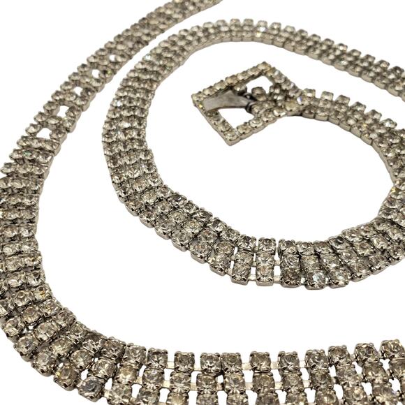 Skinny Rhinestone Belt 28 1/2" Clear Crystals Silver Tone Buckle Vintage 50s - Picture 7 of 9